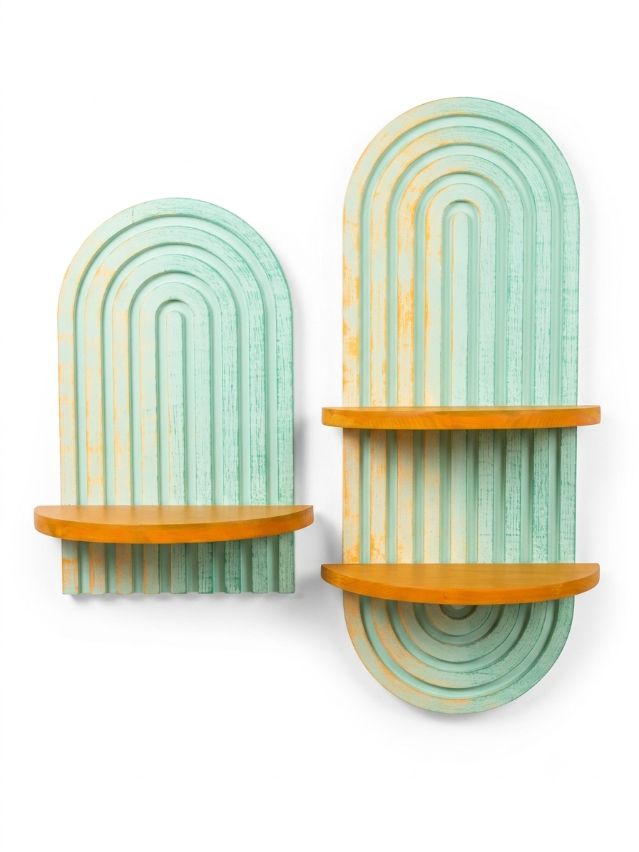 Set of 2 Artisan Handcrafted Arched Floating Shelves