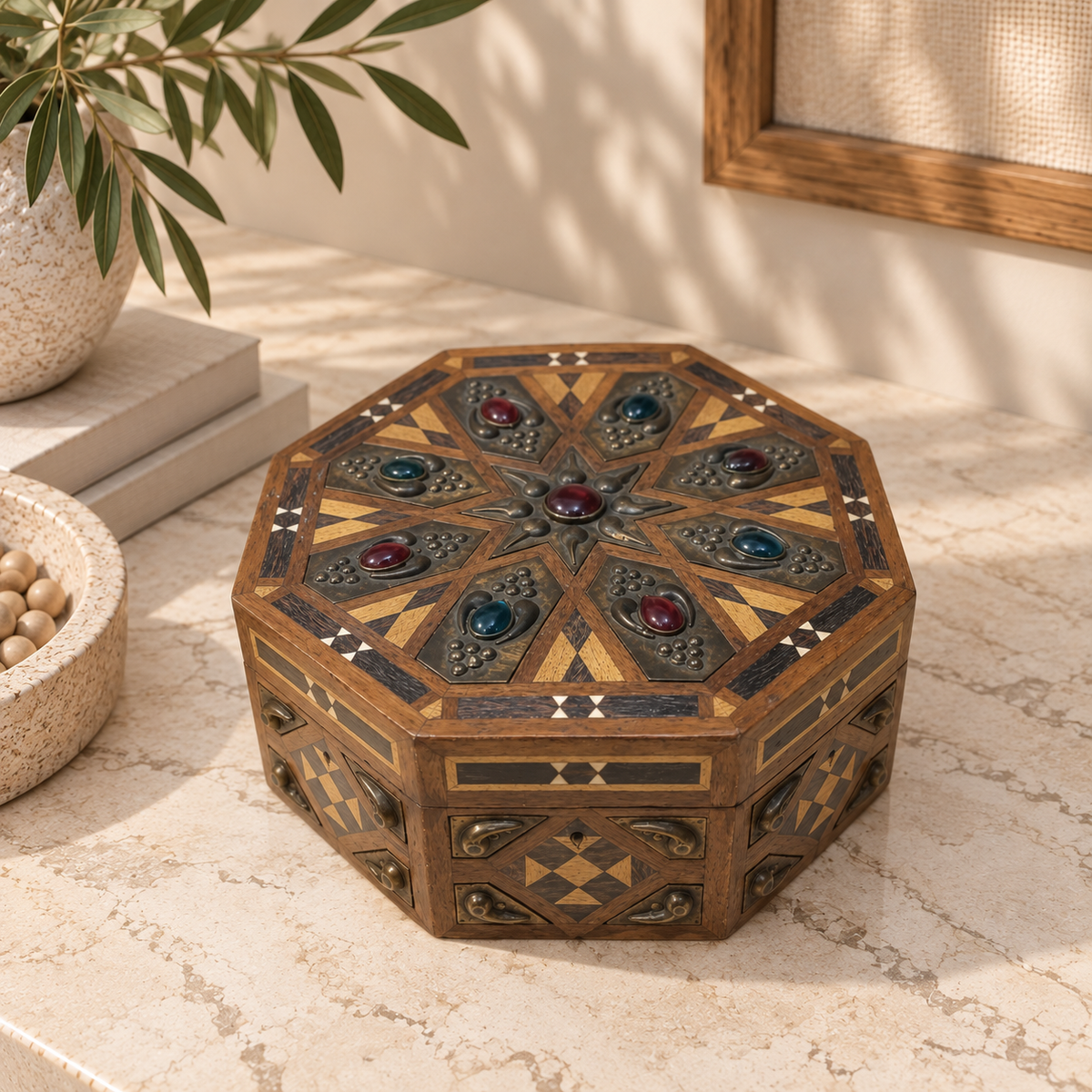 Moroccan-Inspired Inlaid Wooden Keepsake Box