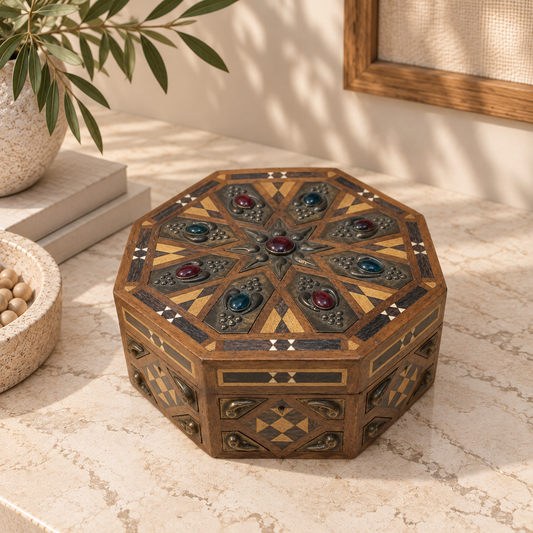 Moroccan-Inspired Inlaid Wooden Keepsake Box