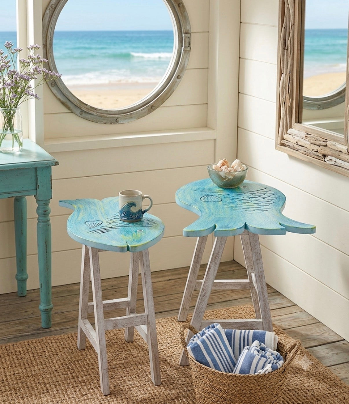 Nautical Nested Side Tables – Fish-Shaped Accent Trio (Set of 2)