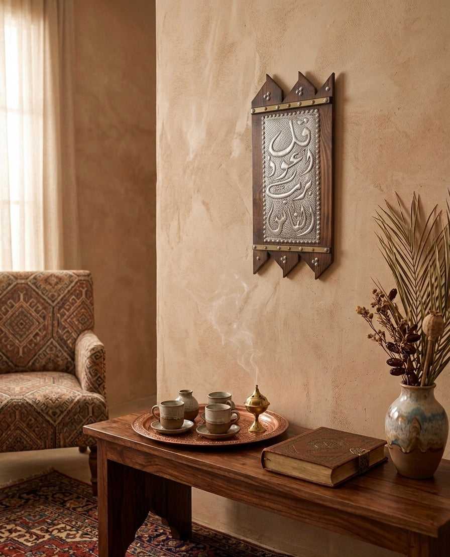 Al-Nas Plaque: Hand-Embossed Metal & Burnished Wood Wall Art
