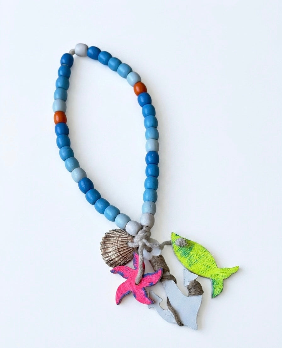 Coastal Wooden Bead Garland with Nautical Charms