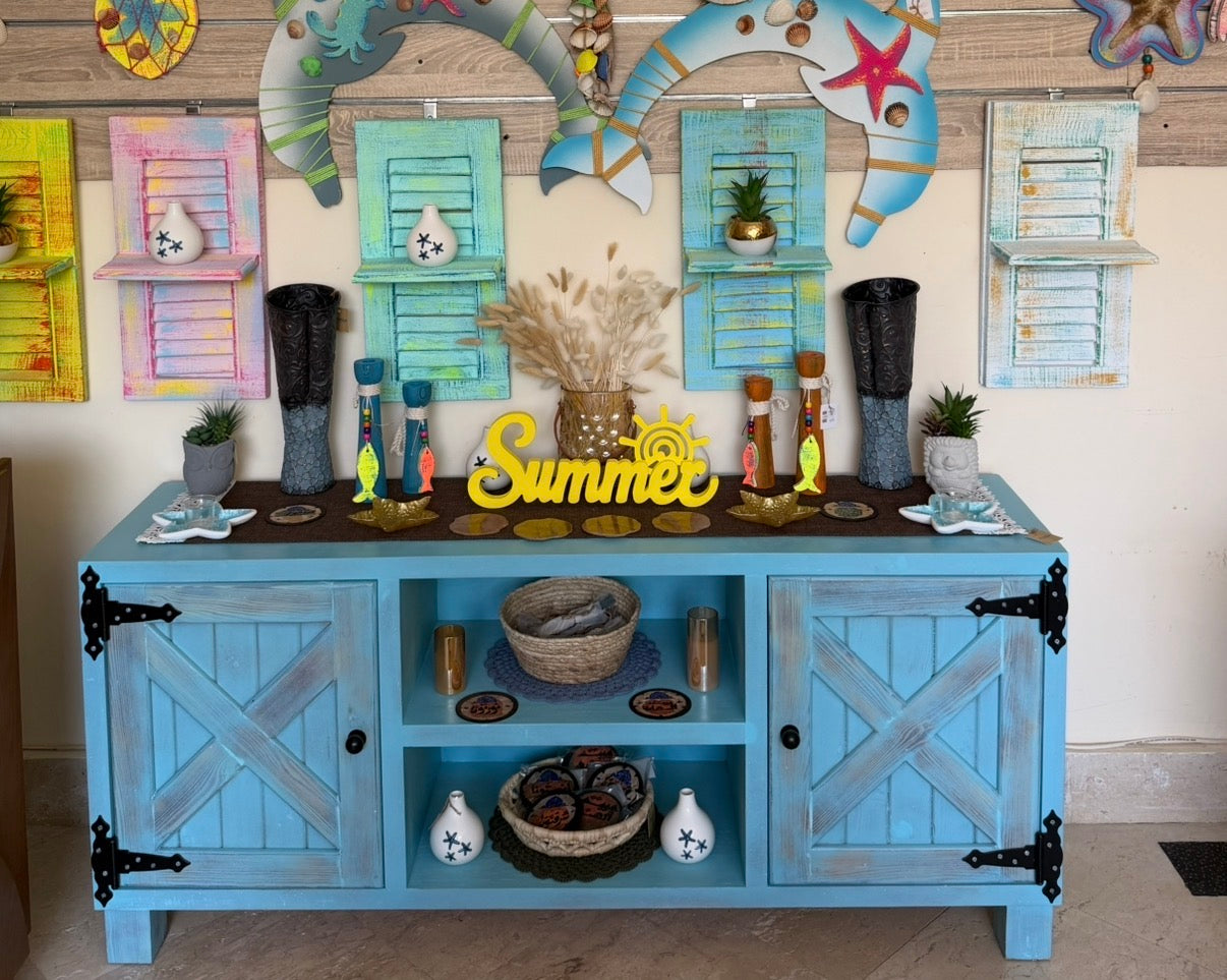 Coastal Charm Rustic Blue Wood TV Unit