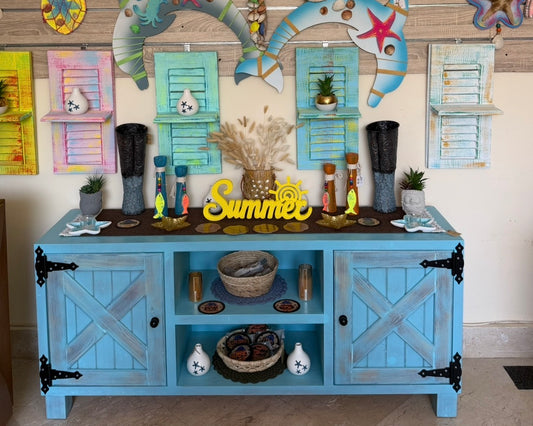 Coastal Charm Rustic Blue Wood TV Unit
