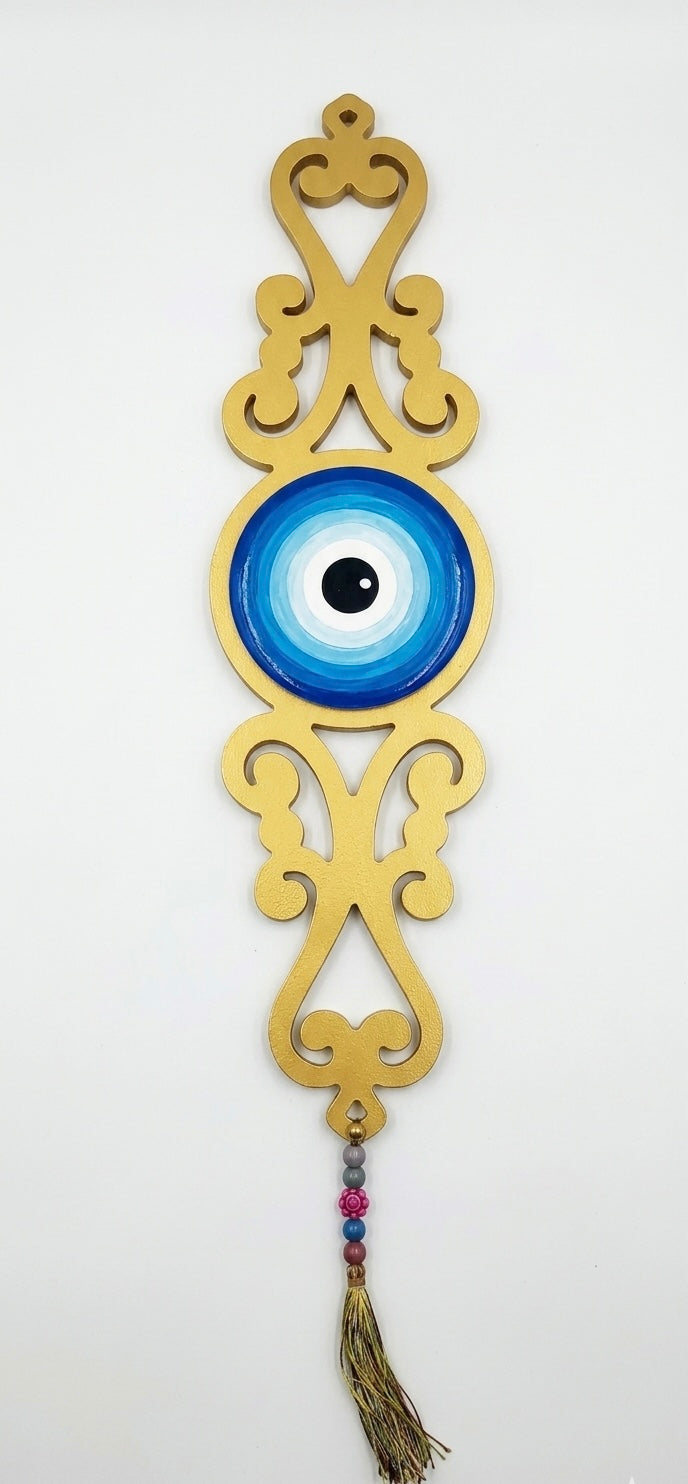 Vintage-Style Carved Wood Evil Eye Protector Wall Decor