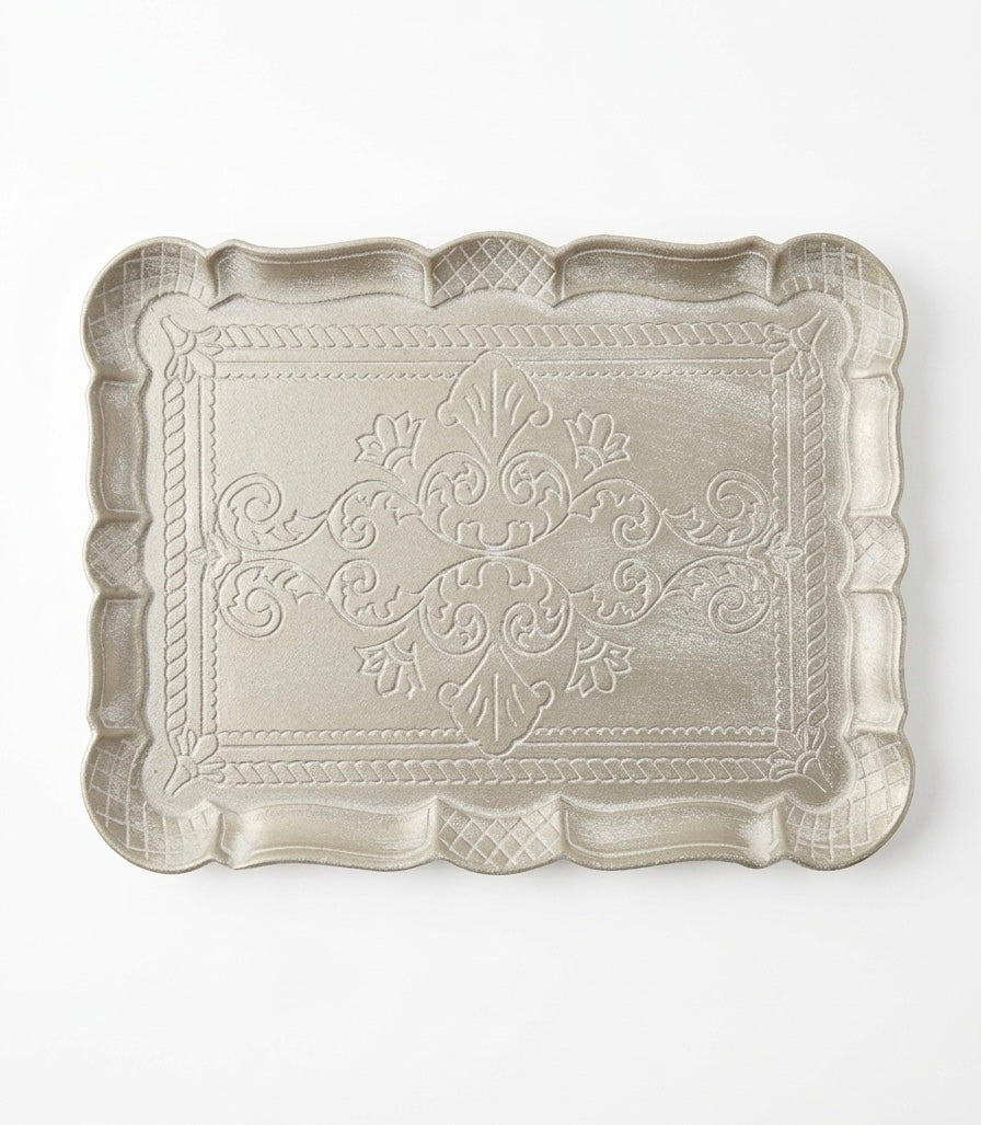 Handcrafted Ornate Wood Serving Tray