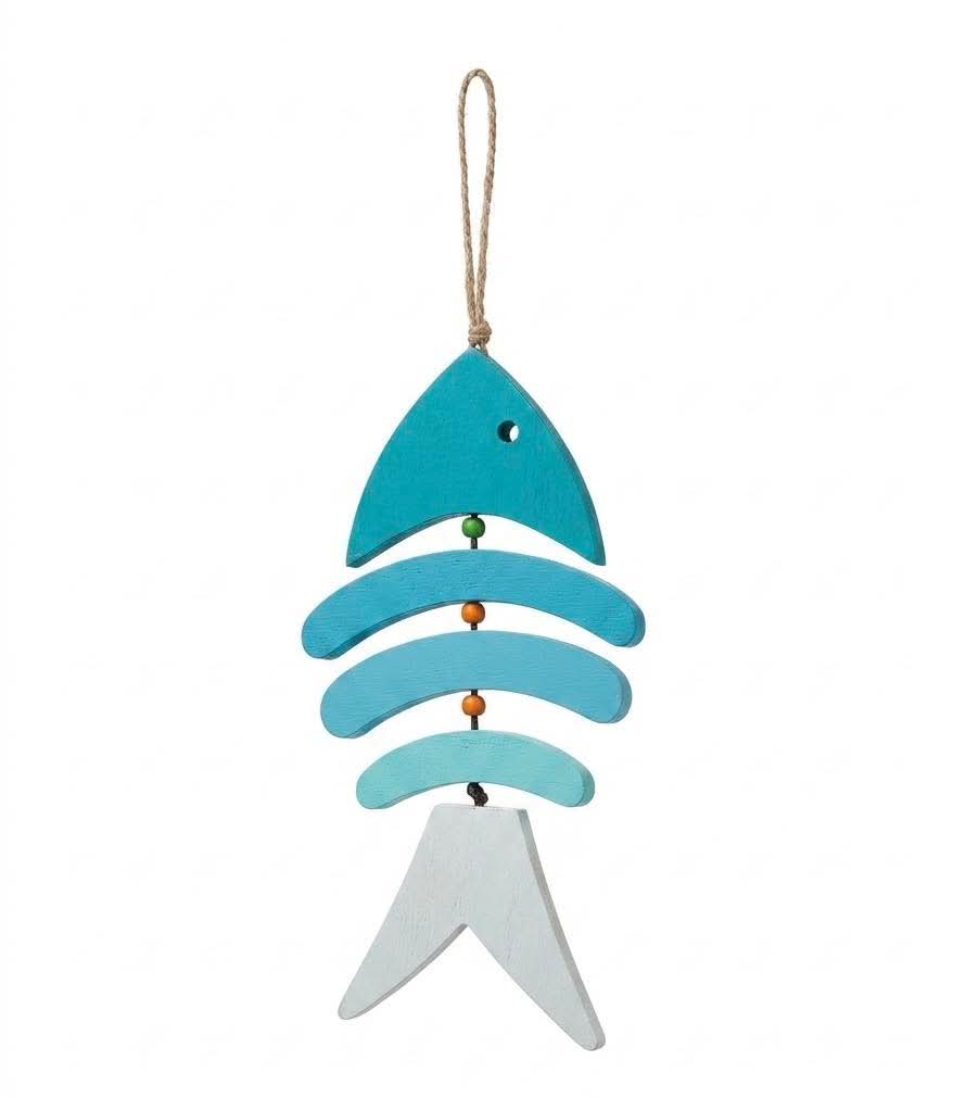 Nautical Hand-Painted Wood Fish Wall Hanging