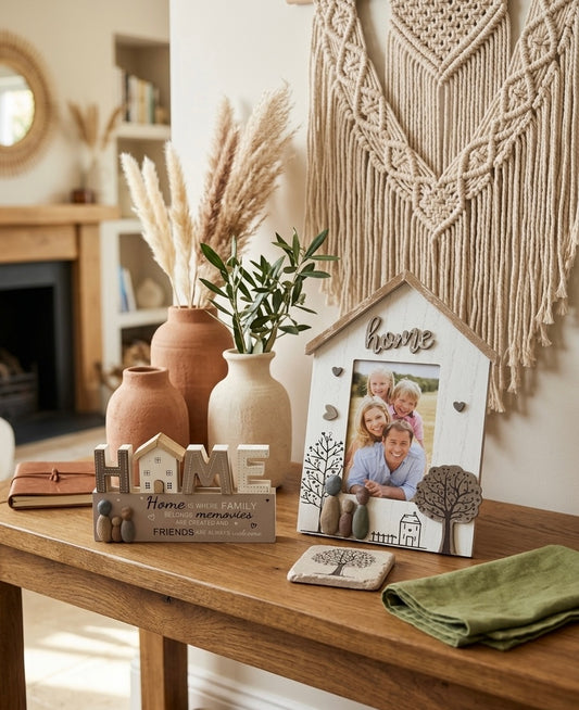 Rustic "Home" Table Decor & Photo Frame Set