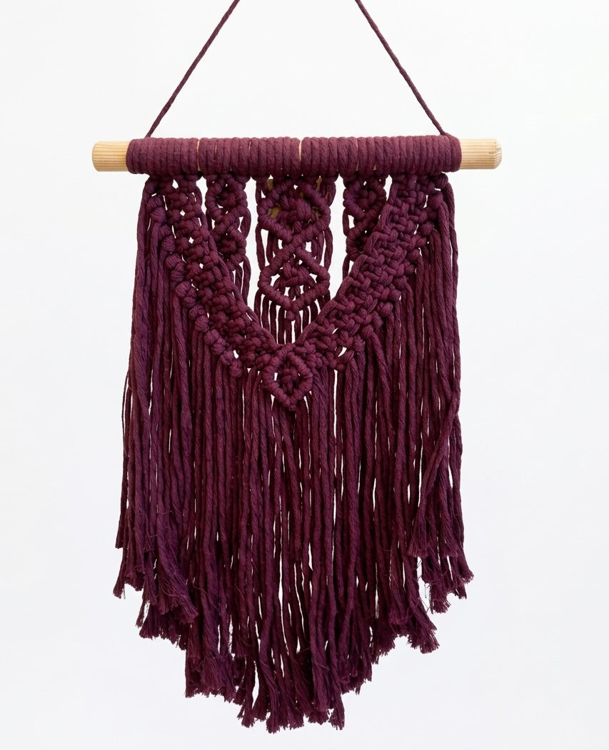 Hand-Woven Burgundy Fringe Wall Art