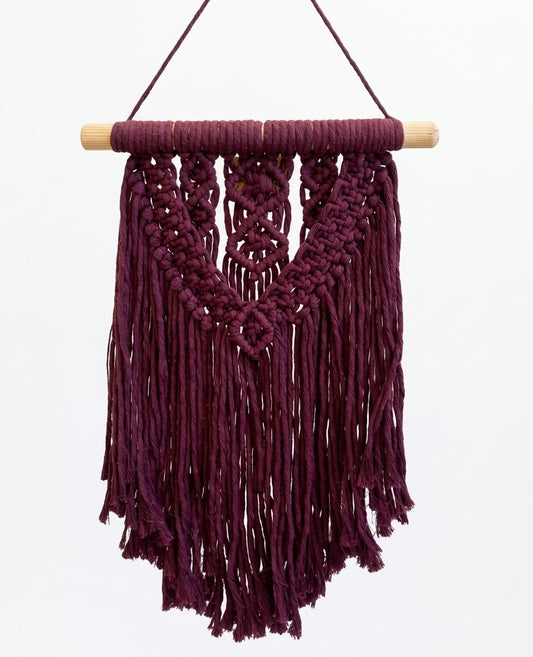 Hand-Woven Burgundy Fringe Wall Art
