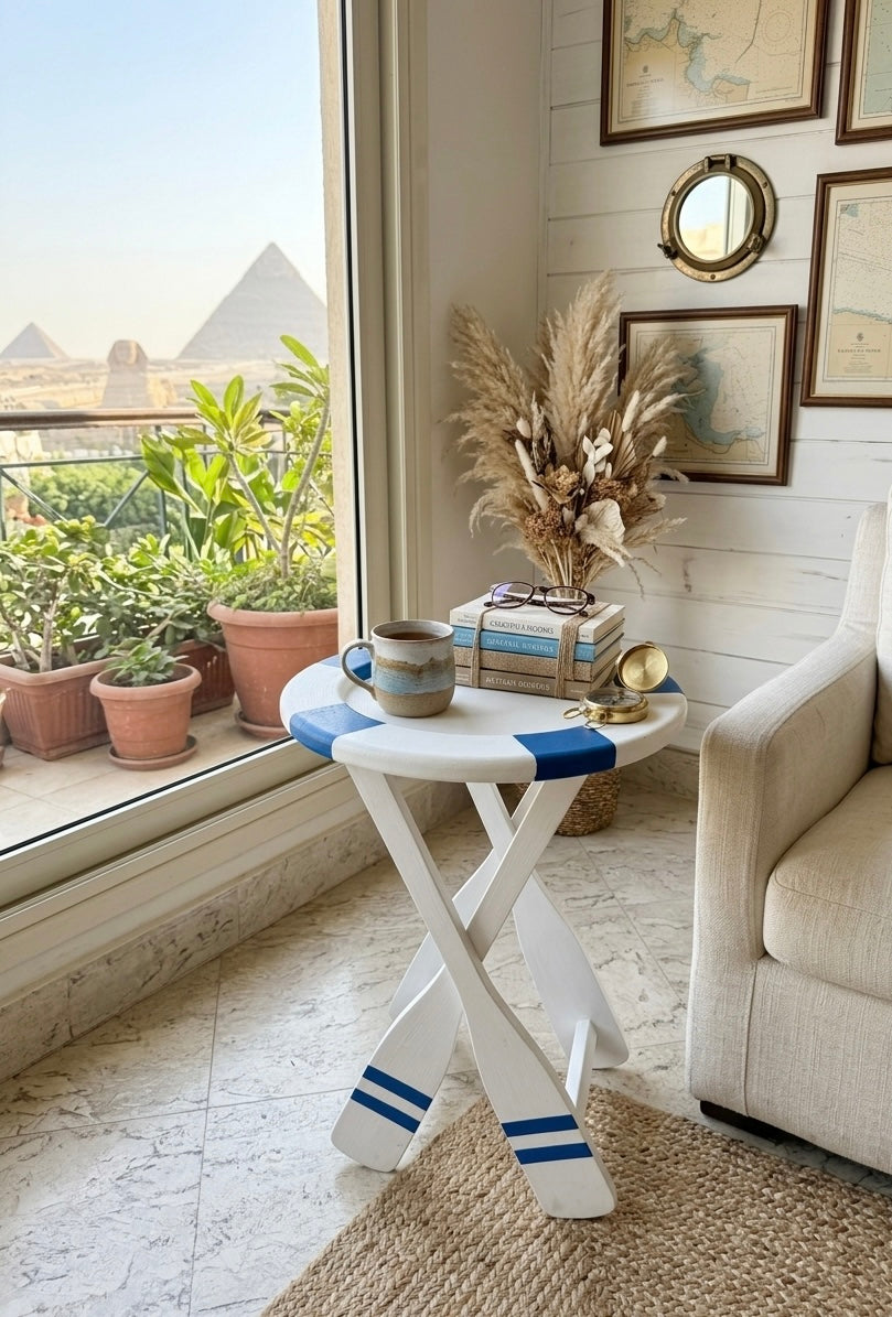 Nautical Lifebuoy & Oar Accent Table