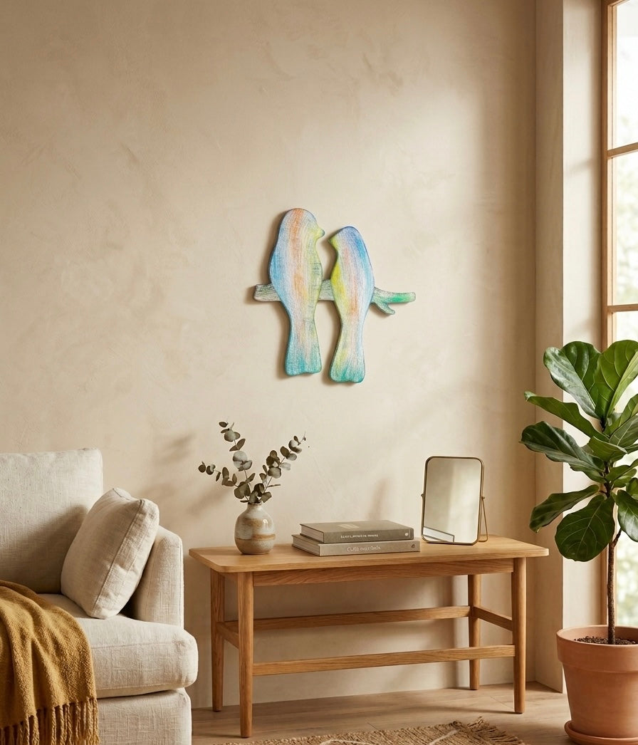 Hand-Painted Birds on a Branch Wall Art