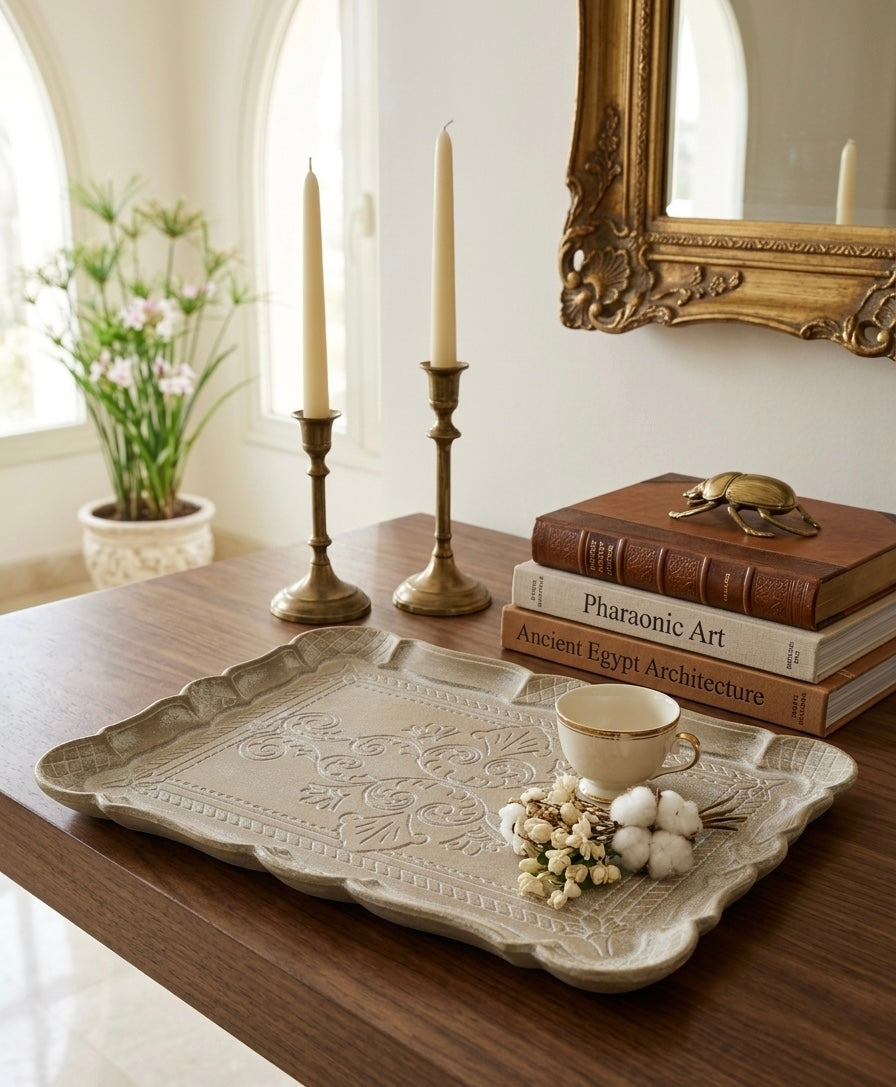 Handcrafted Ornate Wood Serving Tray