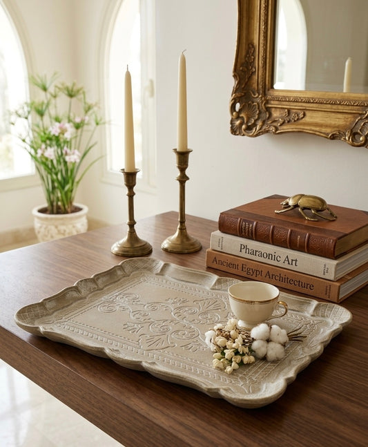Handcrafted Ornate Wood Serving Tray