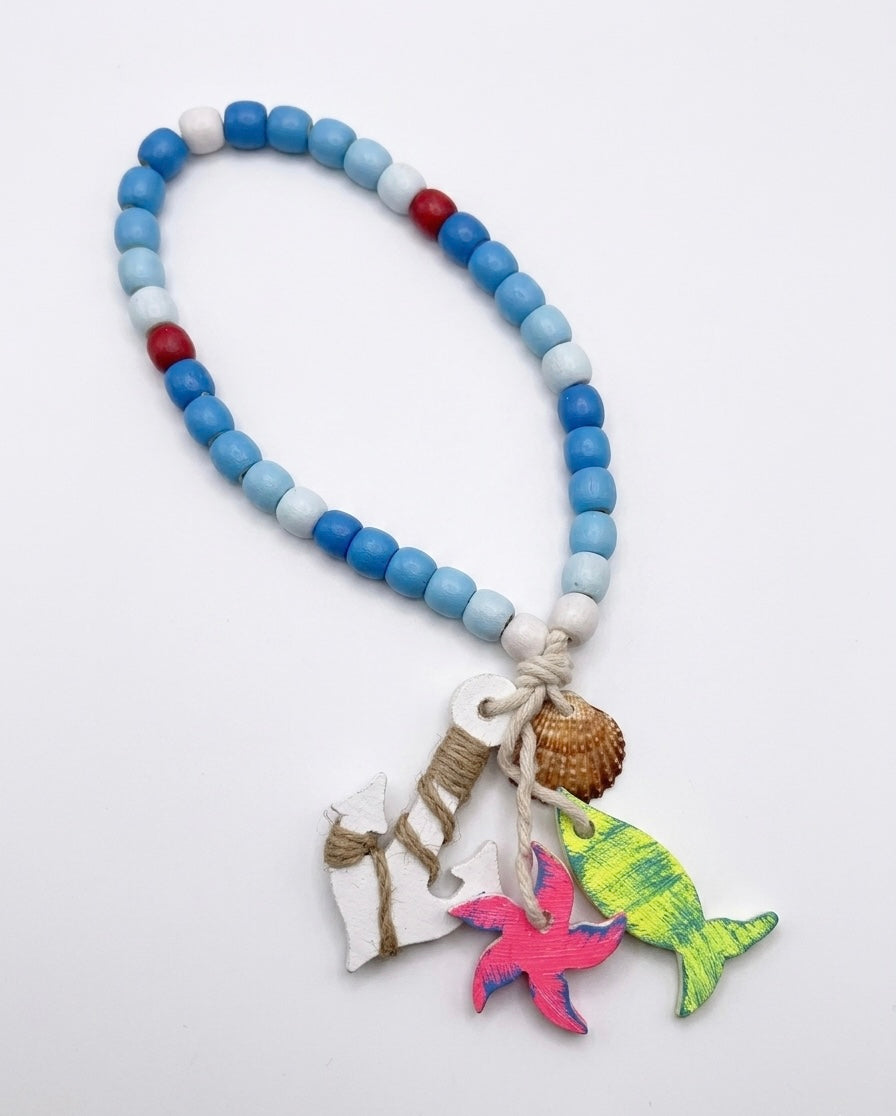Coastal Wooden Bead Garland with Nautical Charms