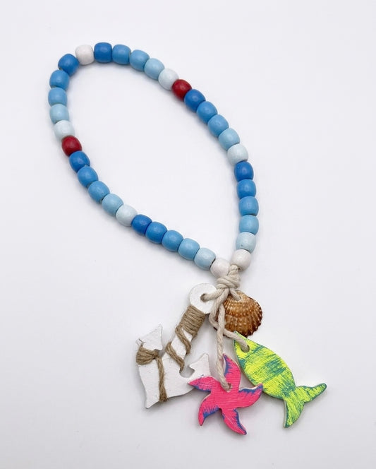 Coastal Wooden Bead Garland with Nautical Charms
