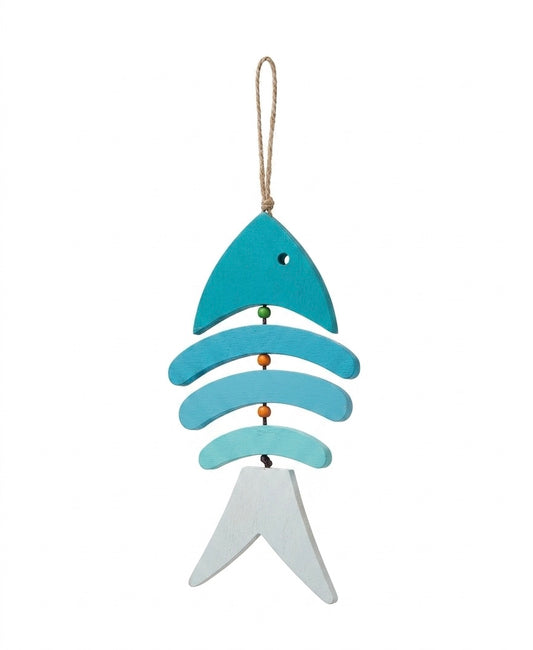 Nautical Hand-Painted Wood Fish Wall Hanging