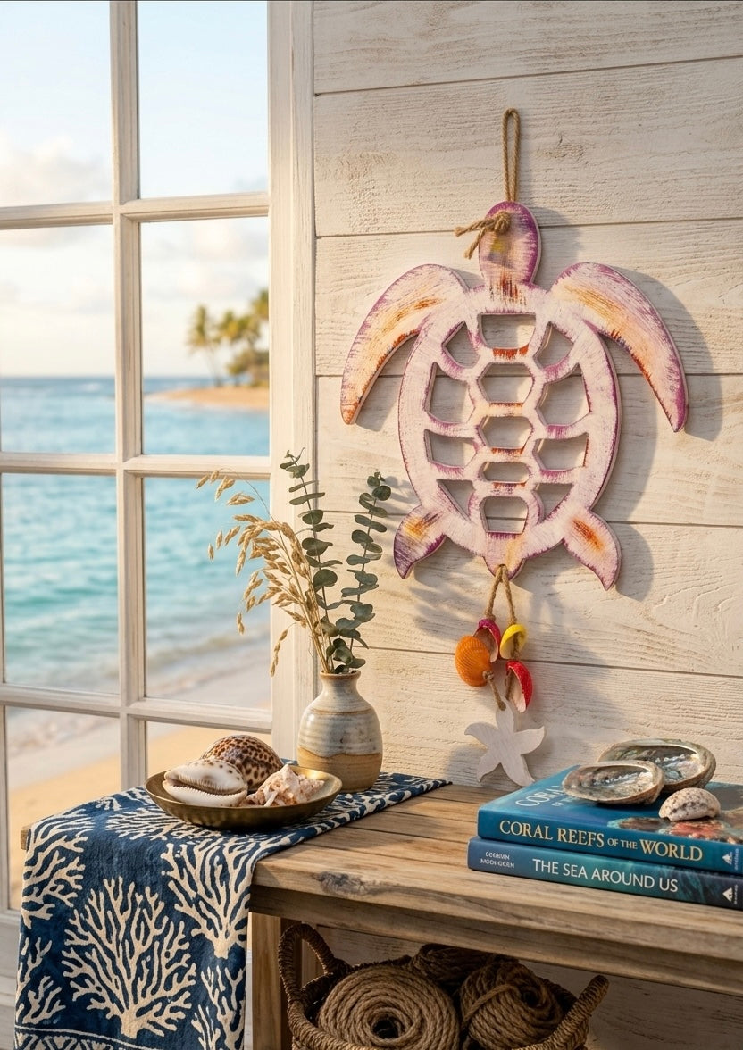 Artisanal Hand-Painted Sea Turtle Wall Decor