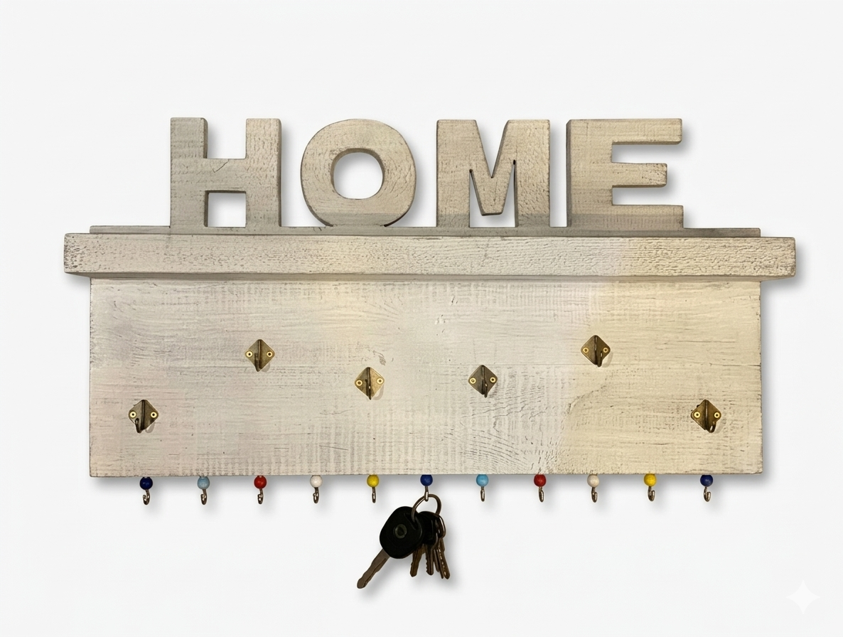 Rustic Wooden "HOME" Key Rack & Entryway Organizer
