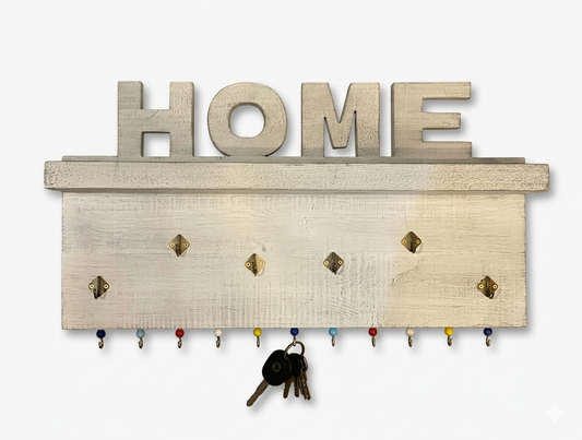Rustic Wooden "HOME" Key Rack & Entryway Organizer