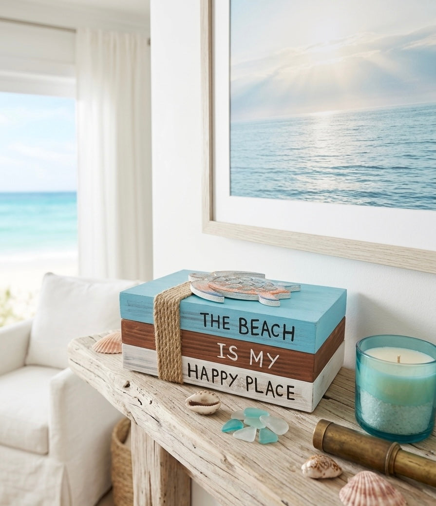 Seaside Decorative Wooden Book Stack