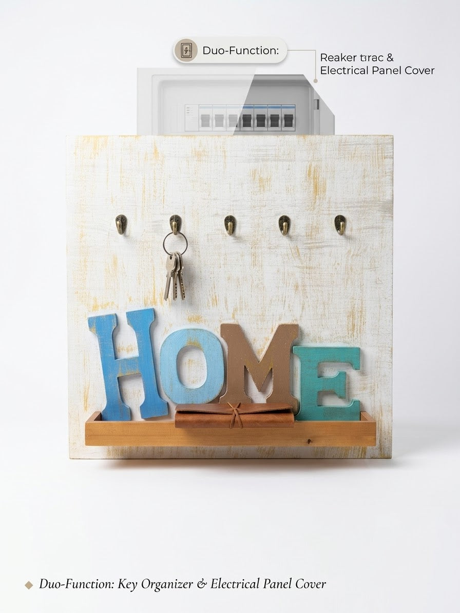 Rustic Wooden Wall Organizer & Electric Panel Cover (60x60 cm)