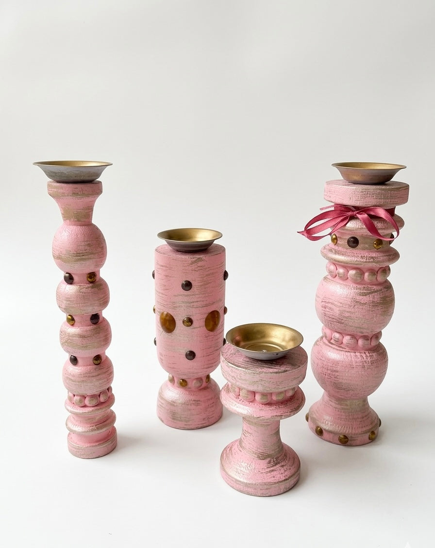 Hand-Carved Wooden Candle Holders