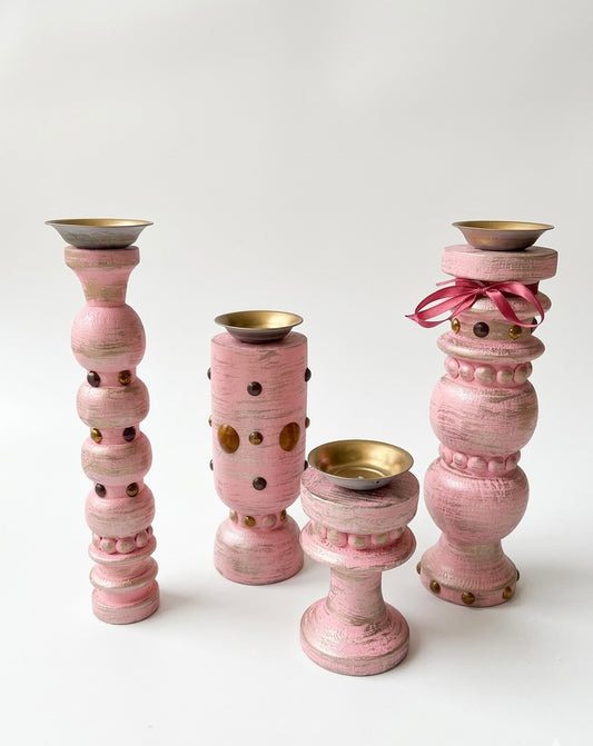 Hand-Carved Wooden Candle Holders