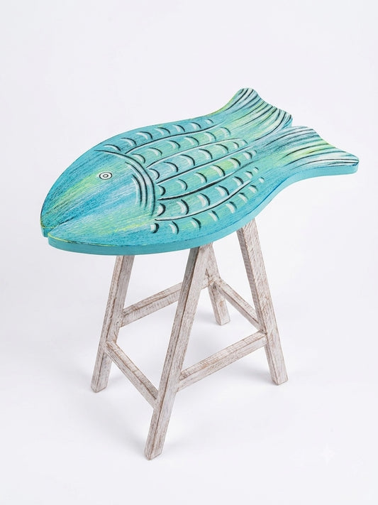 Handcrafted Wooden Fish Accent Stool