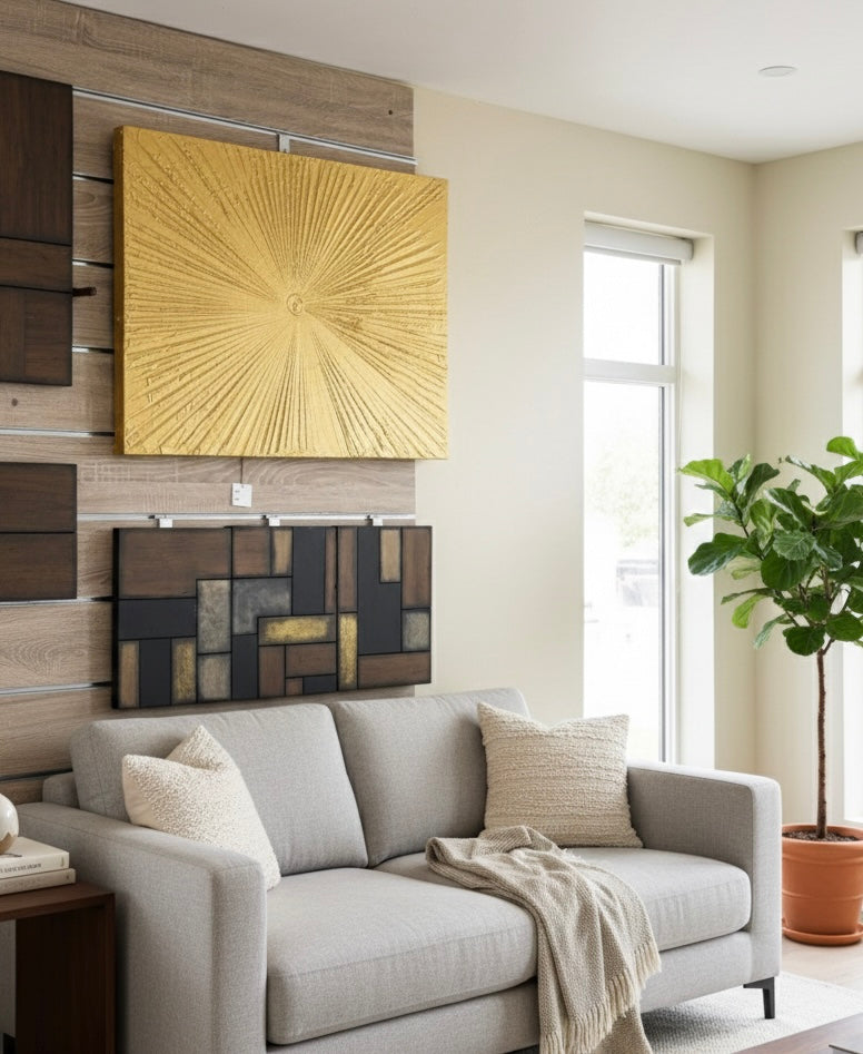 Golden Sunburst Textured Wall Art