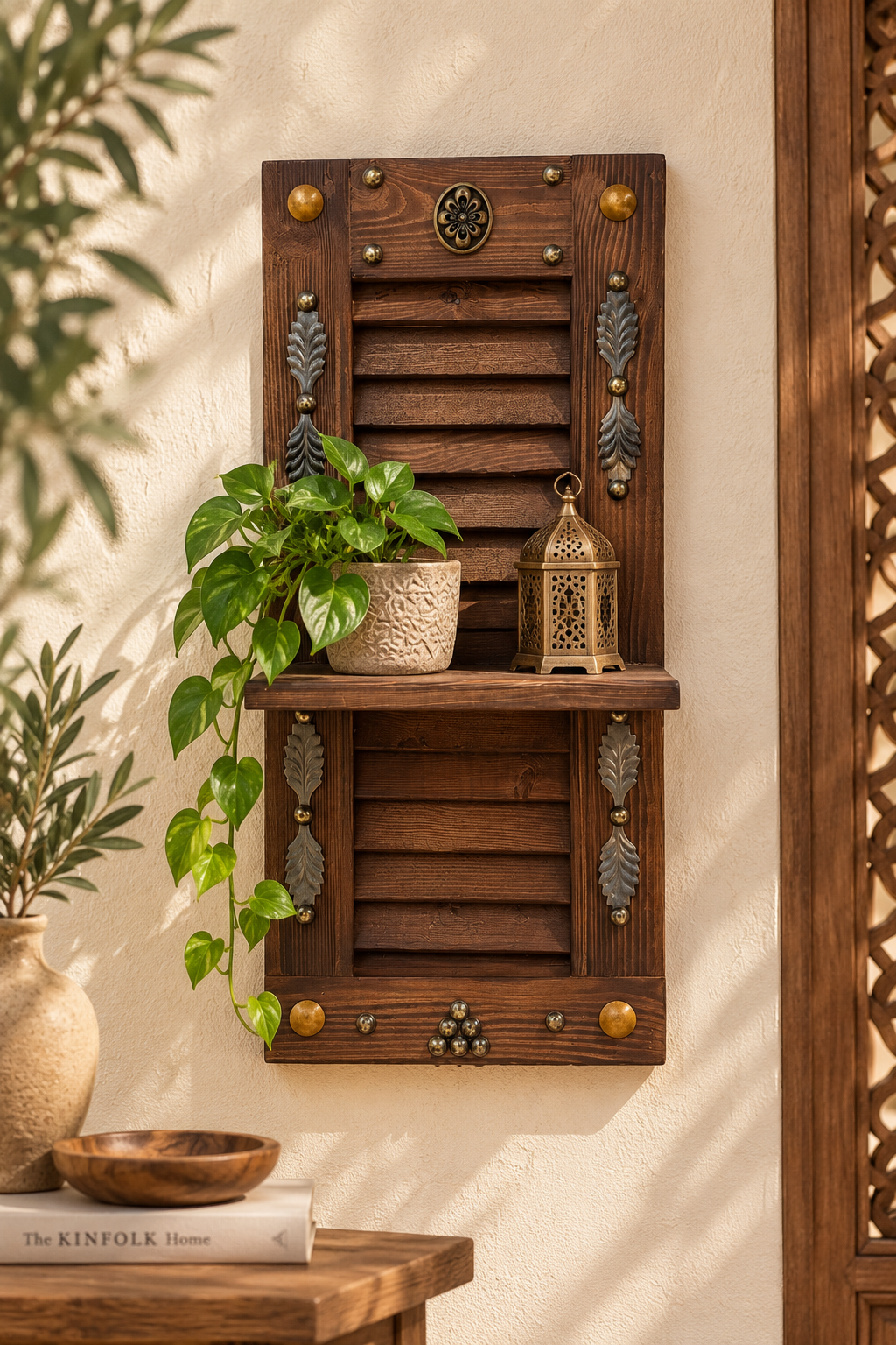 Handcrafted Rustic Wooden Shutter Wall Shelf