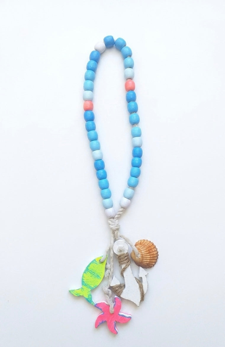 Coastal Wooden Bead Garland with Nautical Charms