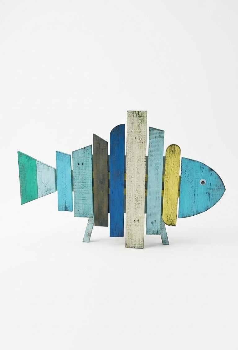 Handcrafted Wooden Fish Beach Towel Holder Basket