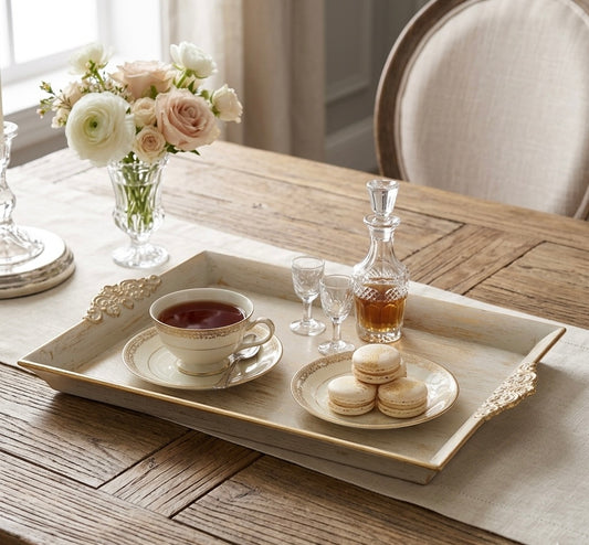 Vintage Elegance Gold-Trimmed Serving Tray