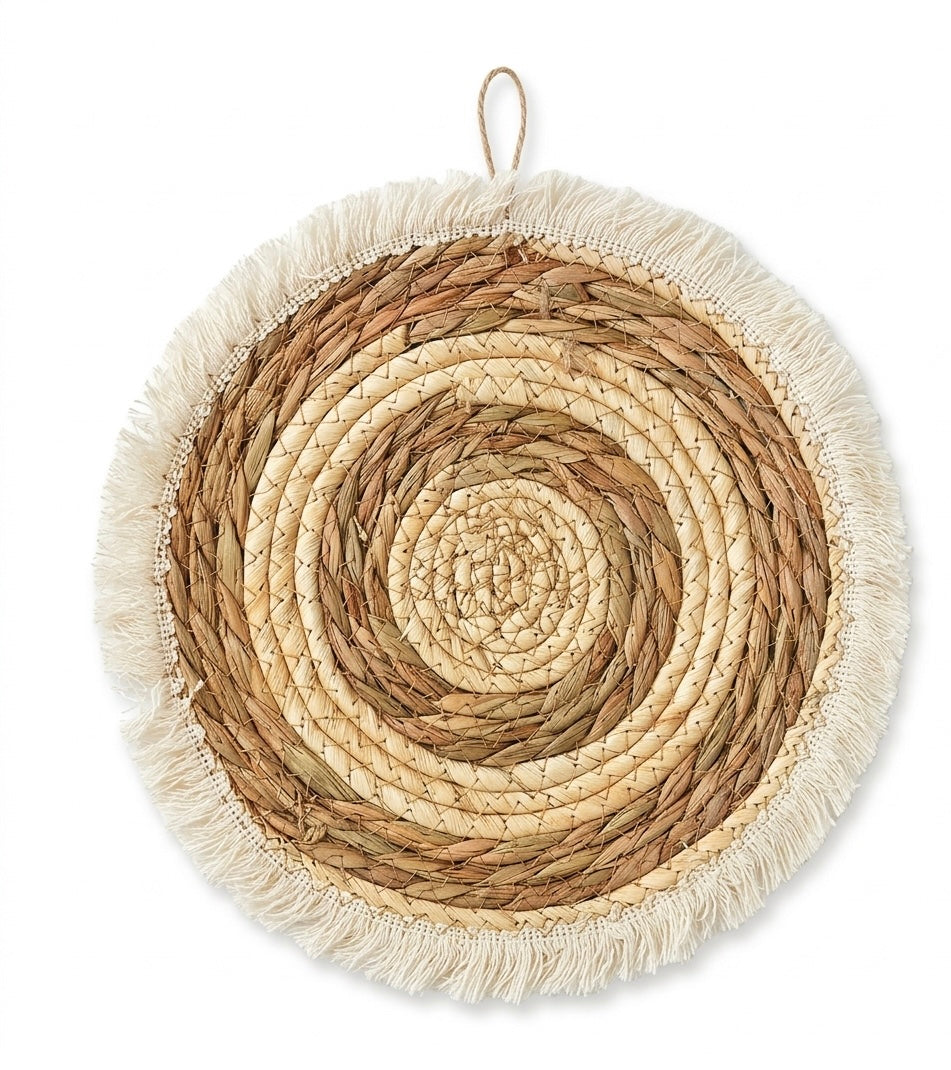 Boho Woven Straw Wall Hanging Art