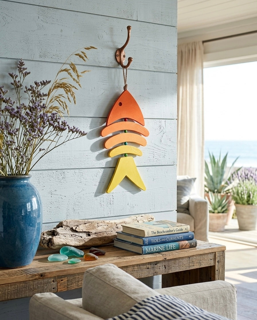 Nautical Hand-Painted Wood Fish Wall Hanging