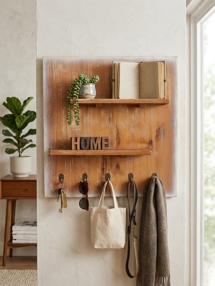 Rustic Wooden Electric Panel Cover & Wall Organizer (60 x 60 cm)
