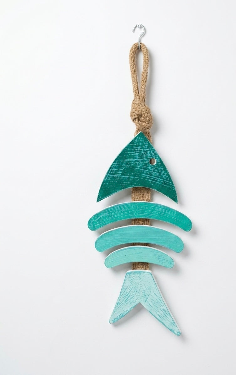 Nautical Hand-Painted Wood Fish Wall Hanging