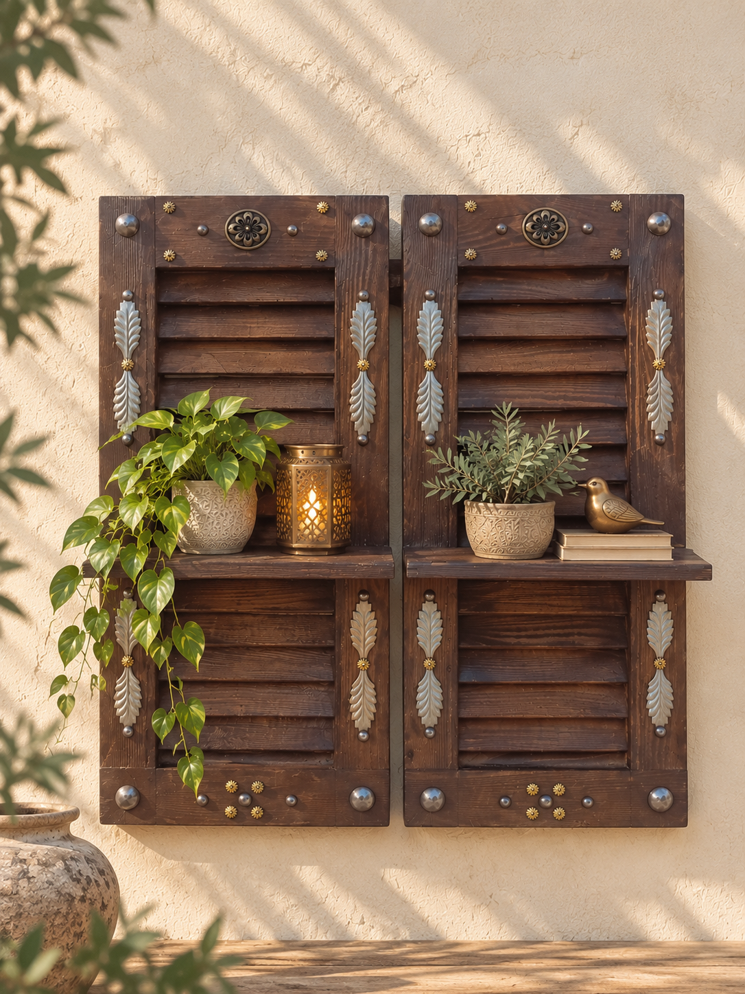 Handcrafted Rustic Wooden Shutter Wall Shelf
