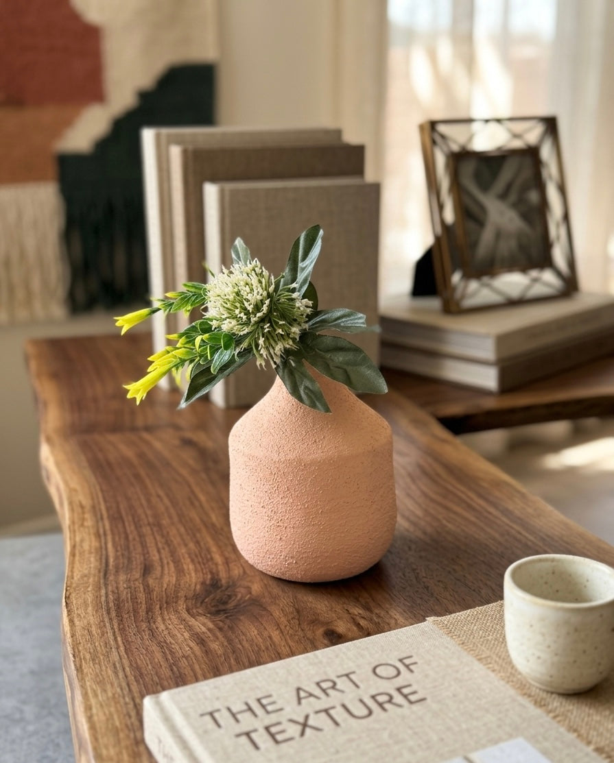 Peach Terracotta Bud Vase with Floral Accent