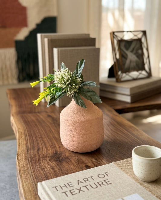 Peach Terracotta Bud Vase with Floral Accent