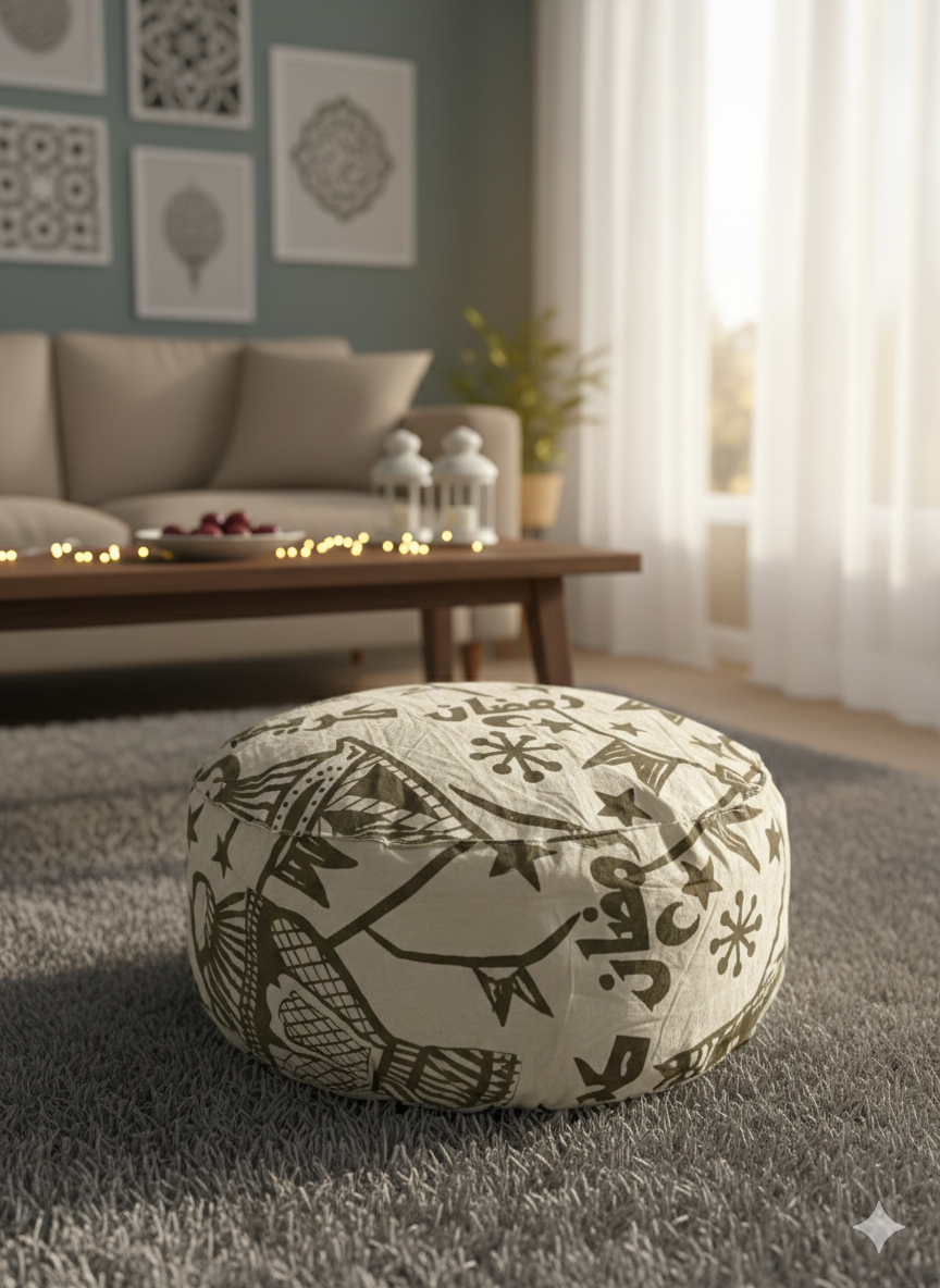 Ramadan Kareem Padded Floor Pouf – Elegant Arabic Calligraphy Seating