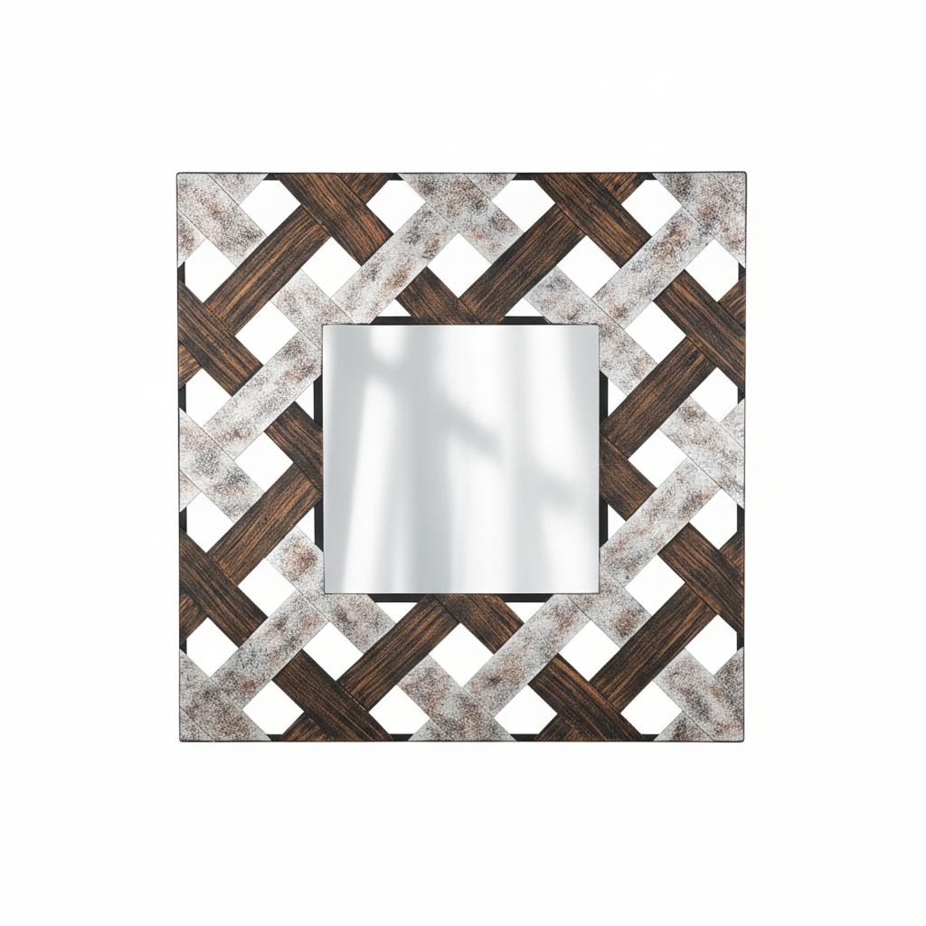 Artisan Lattice Wall Mirror | Rustic Woven Metal Design