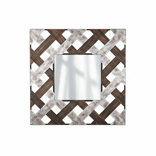 Artisan Lattice Wall Mirror | Rustic Woven Metal Design
