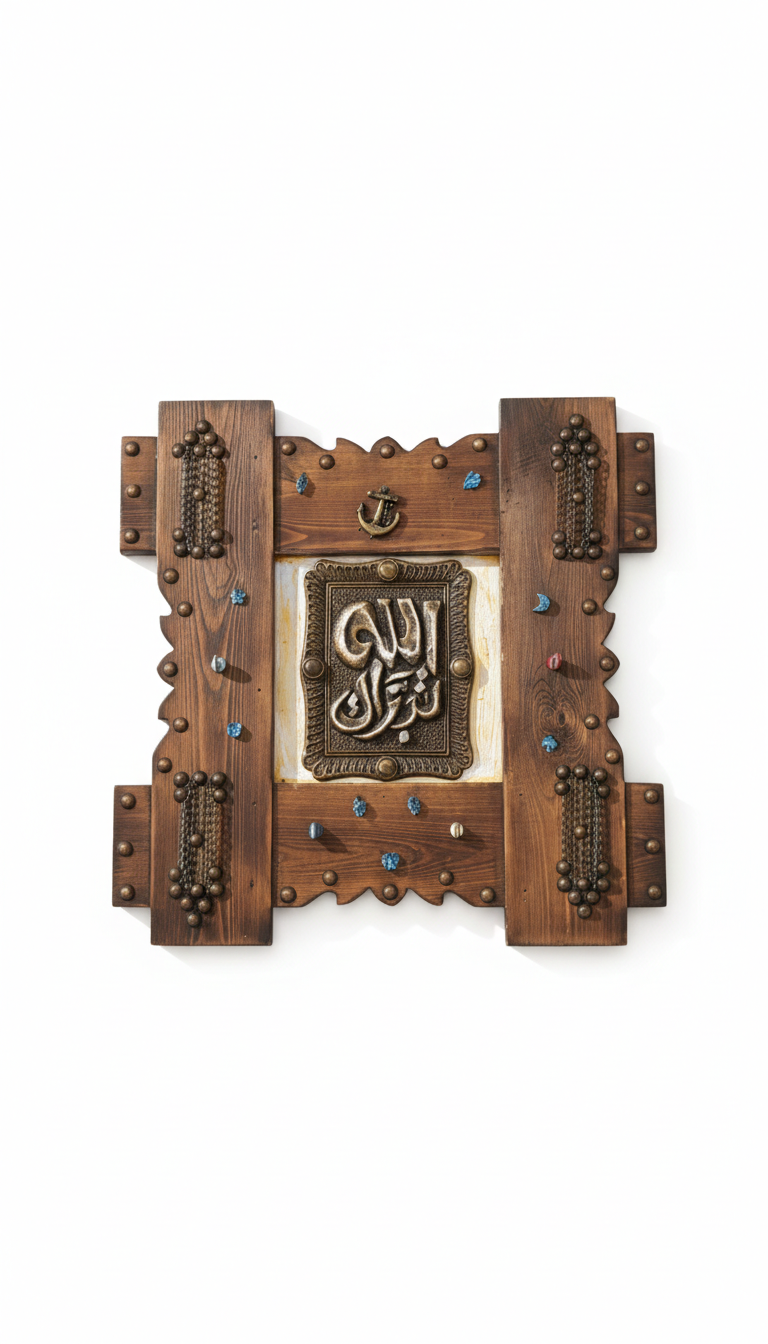 Handcrafted Rustic Wood & Brass Islamic Calligraphy Wall Art