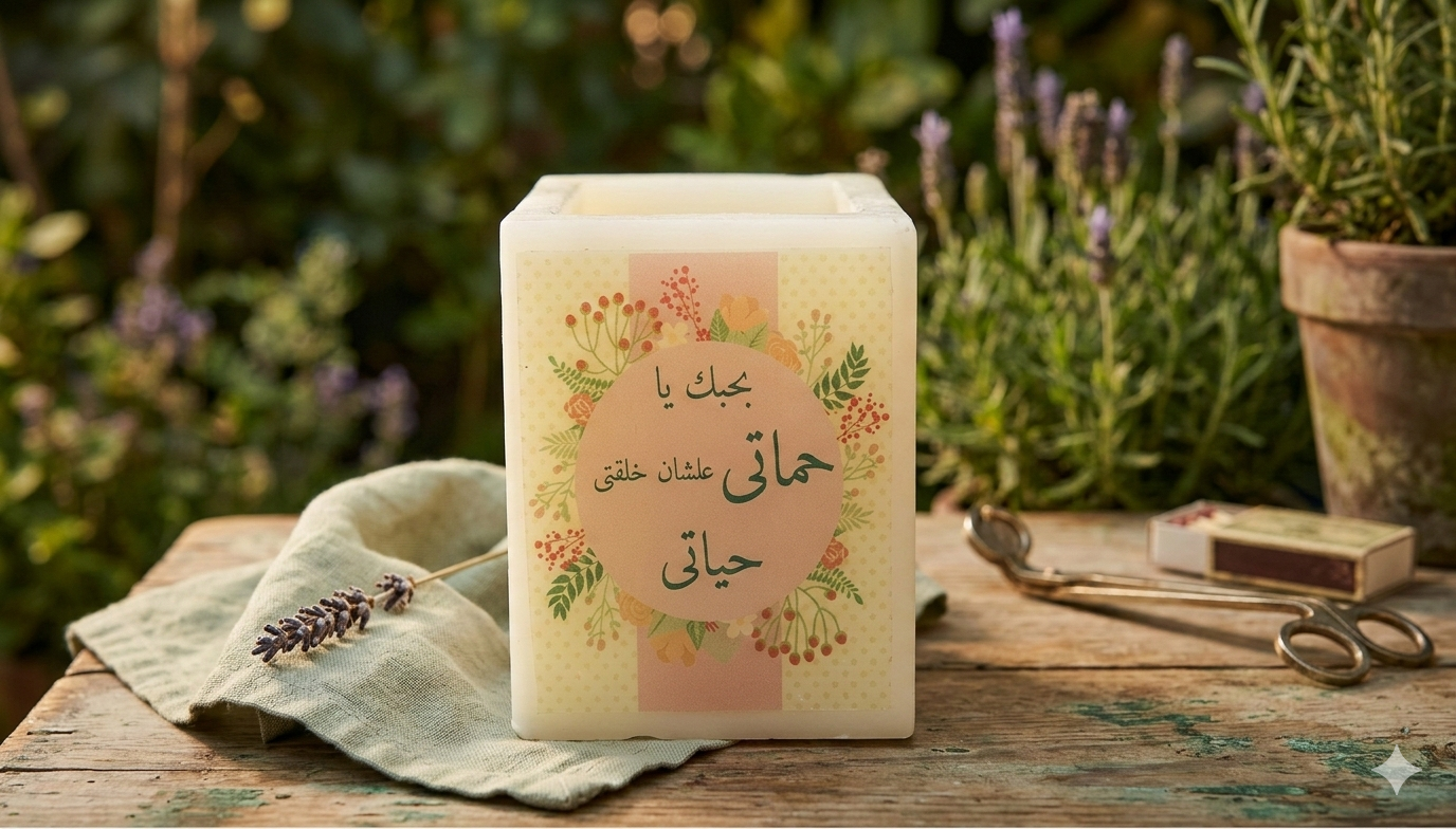 "My Life’s Gift" Floral Tribute Candle – Arabic Calligraphy Square Pillar